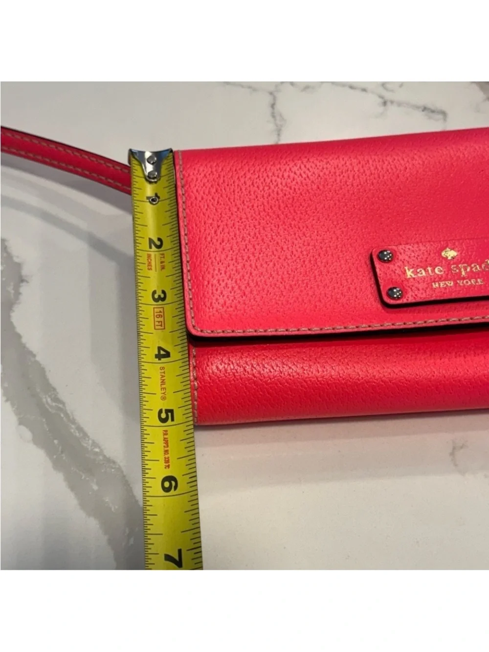 Kate Spade Wellesley Crossbody Wallet On Chain Red Coral Pebbled Leather - GUC